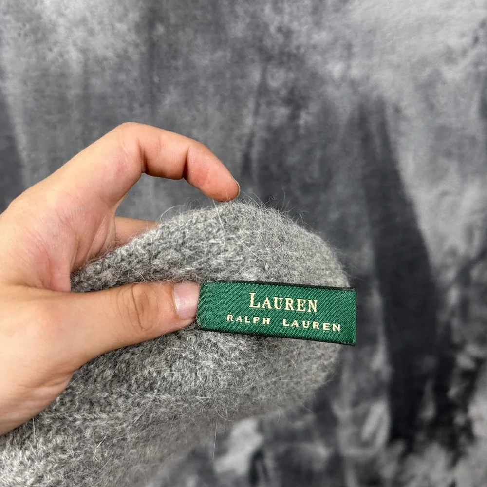 Lauren Ralph Lauren Scarf Womens OS Grey Lambswool Angora Cable Knit Embroidered